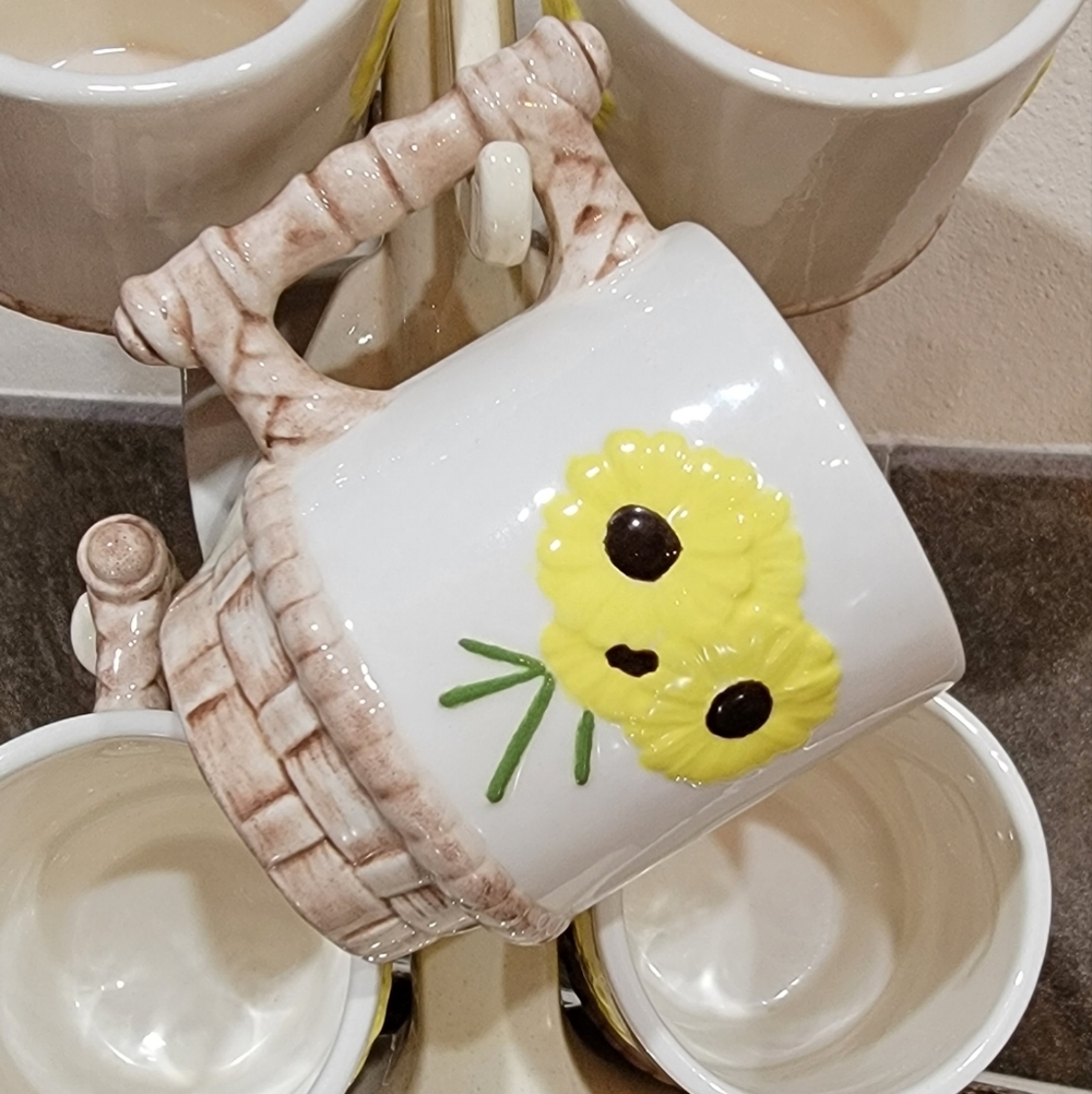 Vintage Daisy Coffee Cup Mug Tree Set Of 6 Home Kitchen Decor Accent - Picture 3 of 16